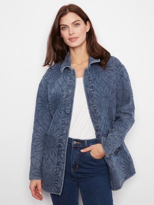 Charlie B Quilted Denim Jacket With Welt Pockets