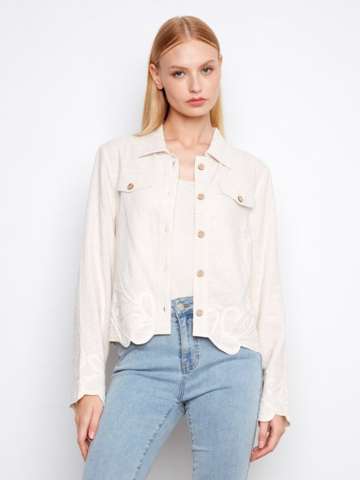 Charlie B Embroidered Hem Linen Blend Jacket
