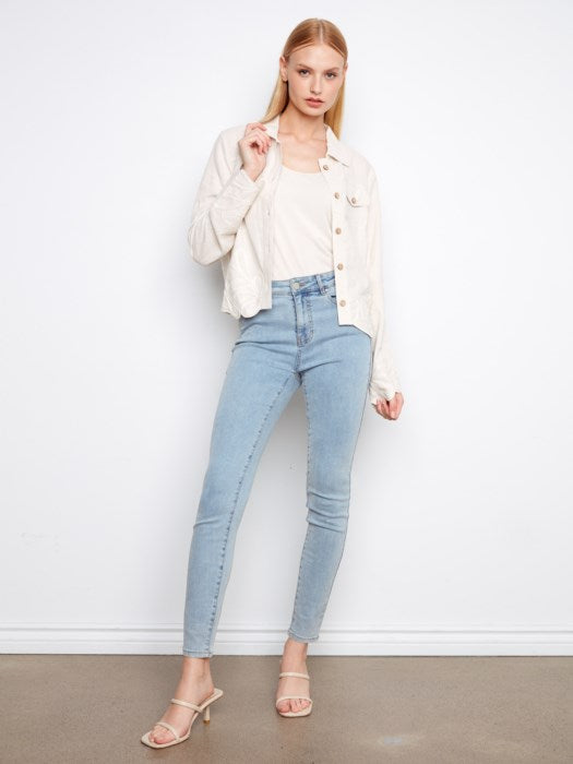 Charlie B Embroidered Hem Linen Blend Jacket