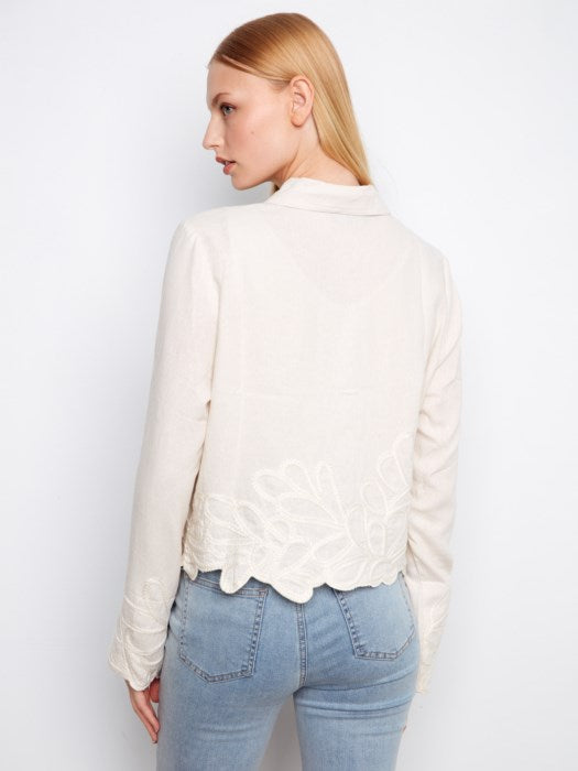 Charlie B Embroidered Hem Linen Blend Jacket