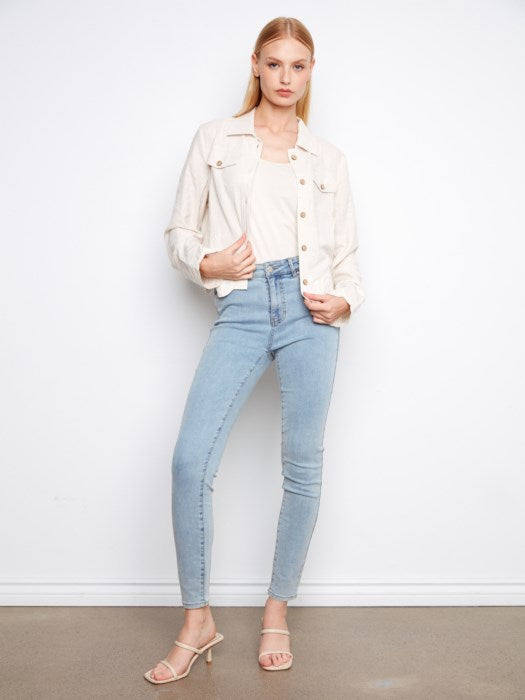 Charlie B Embroidered Hem Linen Blend Jacket