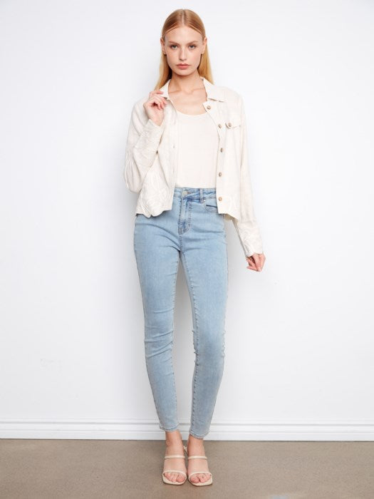 Charlie B Embroidered Hem Linen Blend Jacket