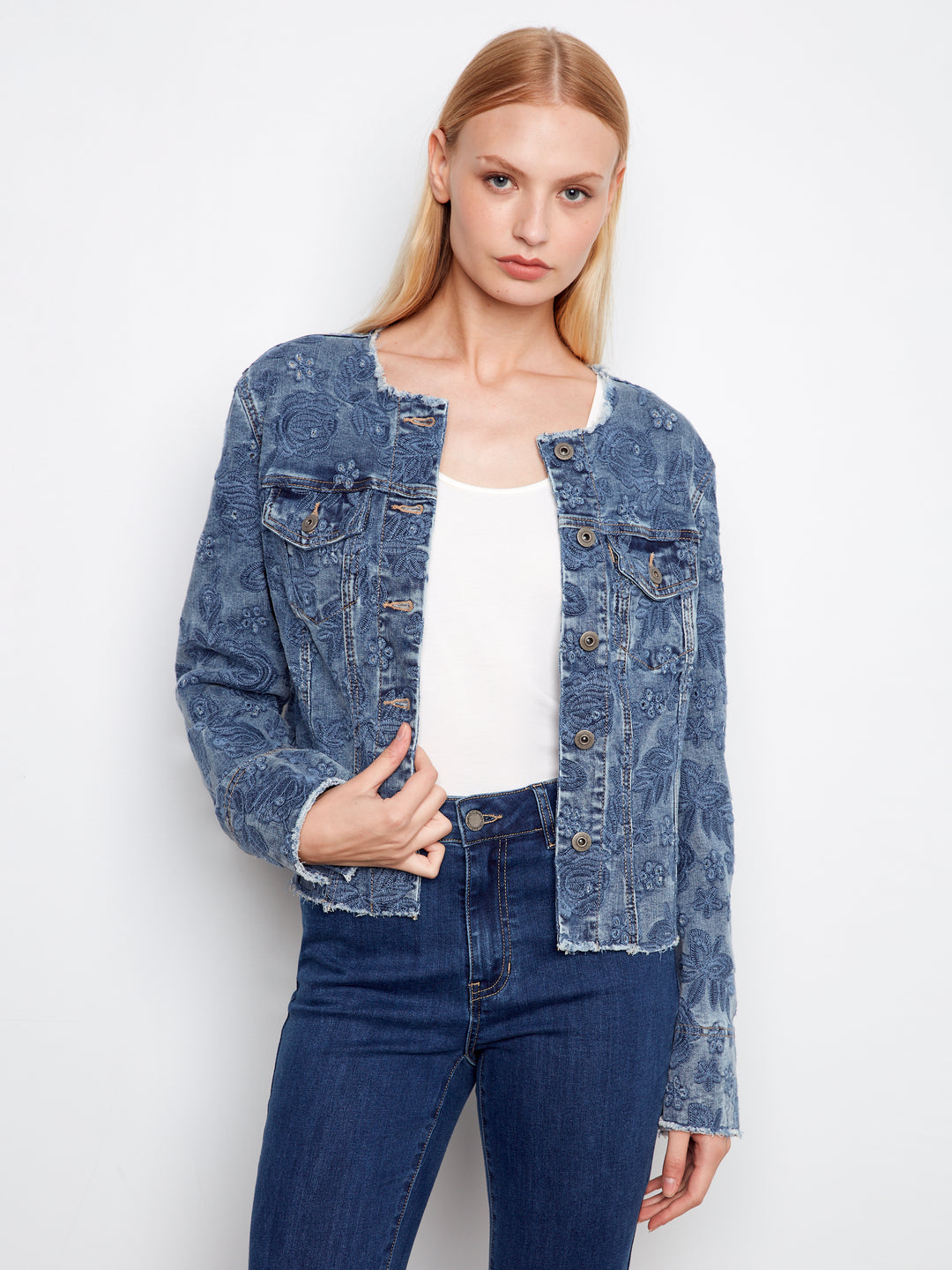 Charlie B Eyelet Stretch Denim Jacket