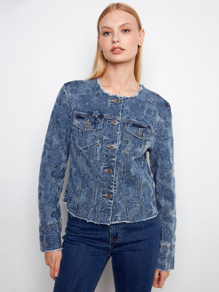 Charlie B Eyelet Stretch Denim Jacket