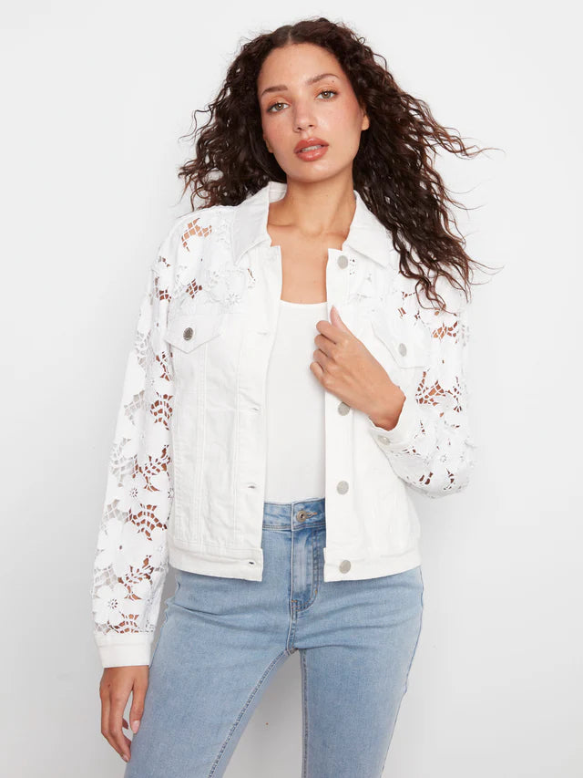 Charlie B Floral Embroidered Twill Jean Jacket