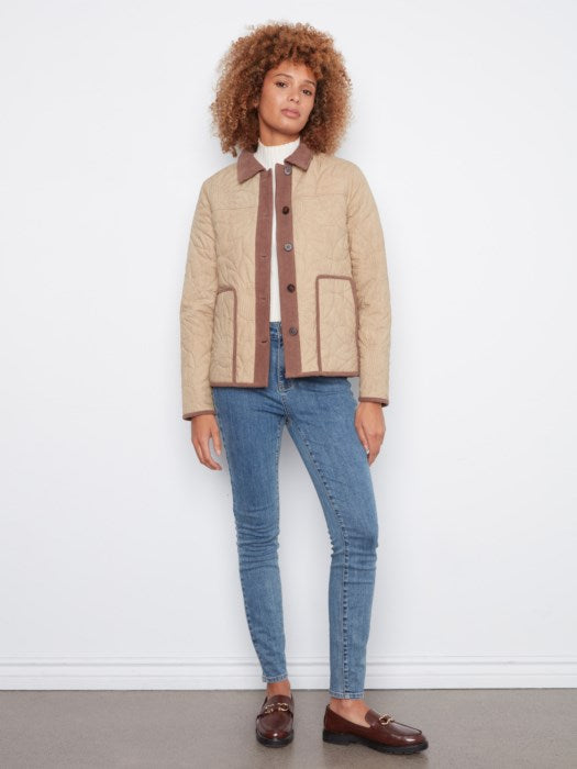 Charlie B Sunflower Quilted Jacket With Corduroy Contrast Details