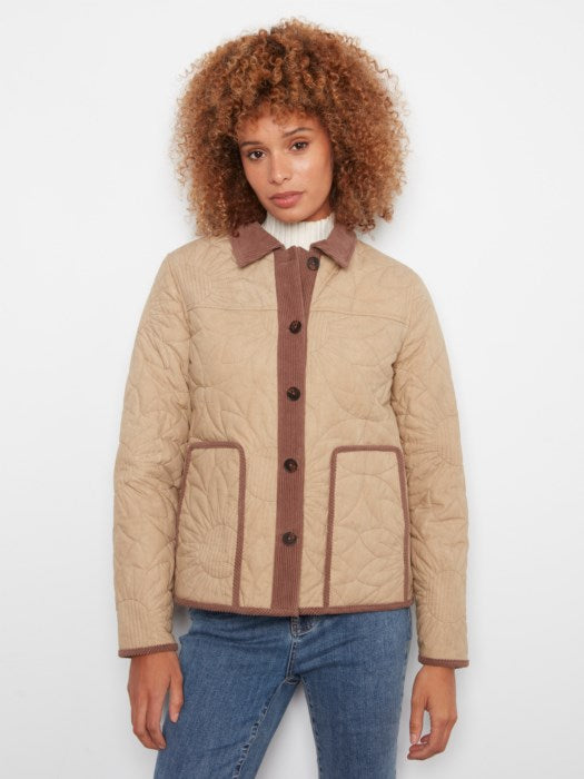 Charlie B Sunflower Quilted Jacket With Corduroy Contrast Details