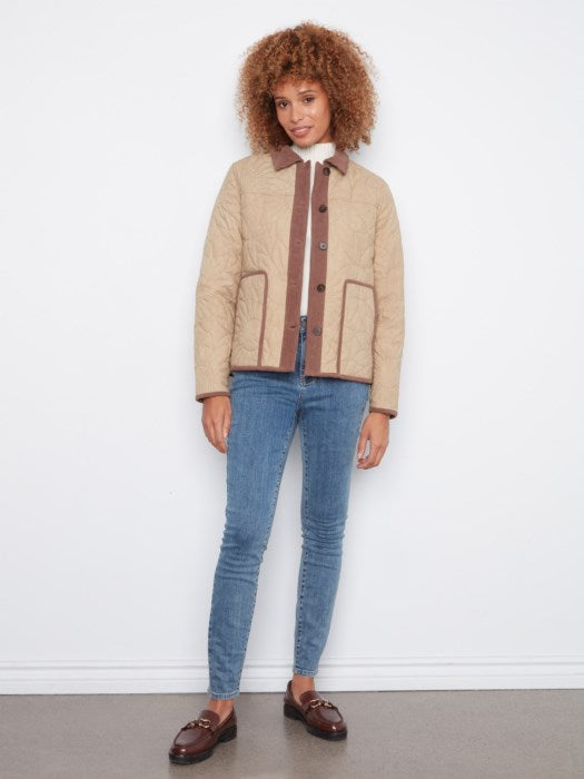 Charlie B Sunflower Quilted Jacket With Corduroy Contrast Details