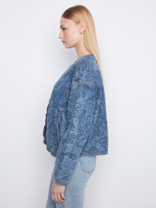 Charlie B Quilted Denim Tencel Bomber Jacket