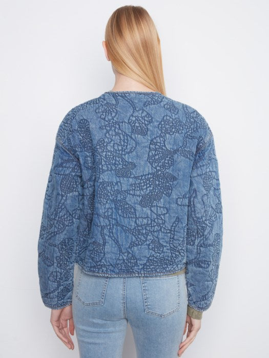 Charlie B Quilted Denim Tencel Bomber Jacket