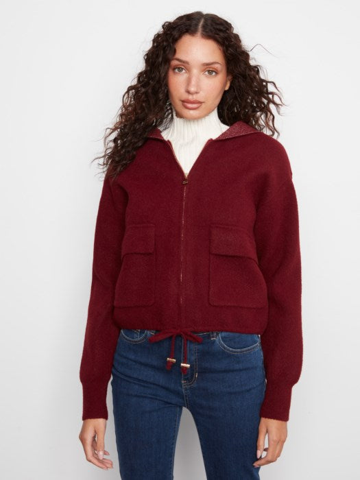 Charlie B Long Sleeve Zipper Front Hoodie with Patch Pockets