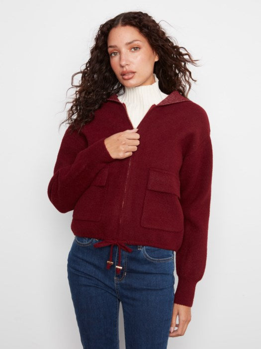 Charlie B Long Sleeve Zipper Front Hoodie with Patch Pockets