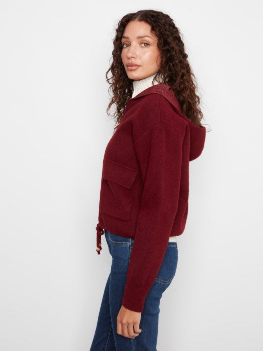 Charlie B Long Sleeve Zipper Front Hoodie with Patch Pockets