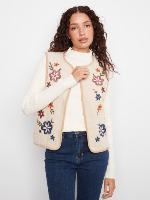 Charlie B Sherpa/Suede Reversible Vest With Embroidery