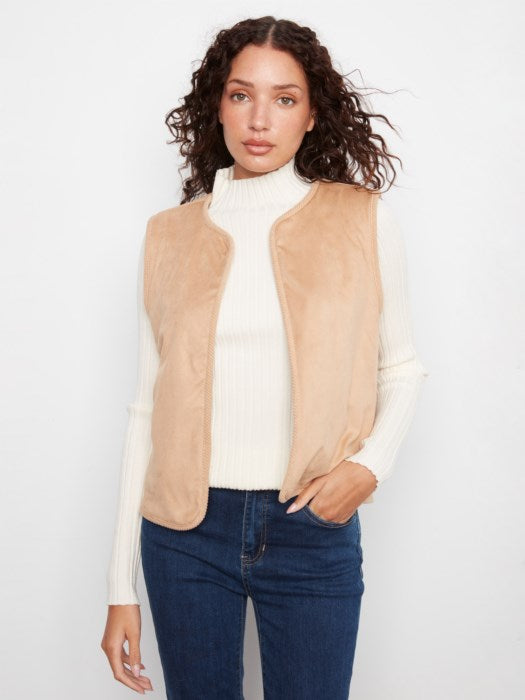 Charlie B Sherpa/Suede Reversible Vest With Embroidery