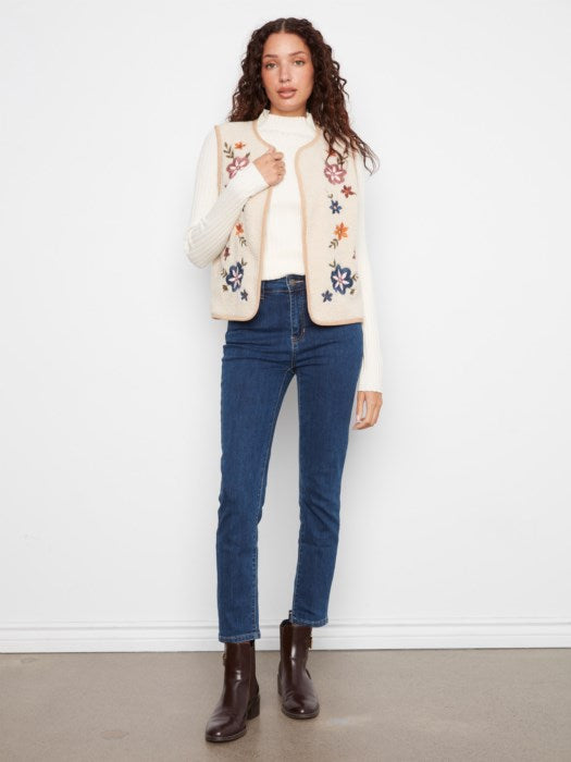 Charlie B Sherpa/Suede Reversible Vest With Embroidery