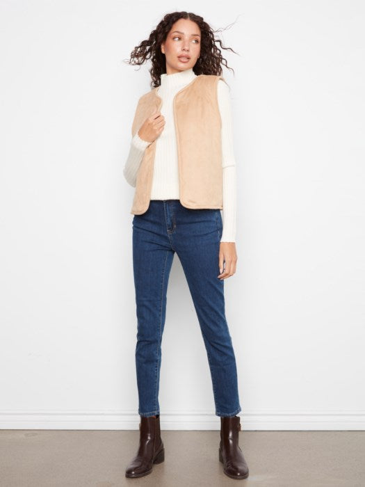 Charlie B Sherpa/Suede Reversible Vest With Embroidery