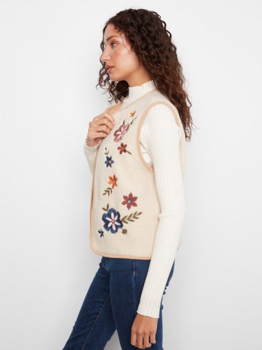 Charlie B Sherpa/Suede Reversible Vest With Embroidery