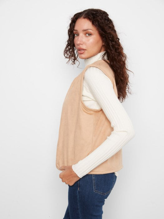 Charlie B Sherpa/Suede Reversible Vest With Embroidery