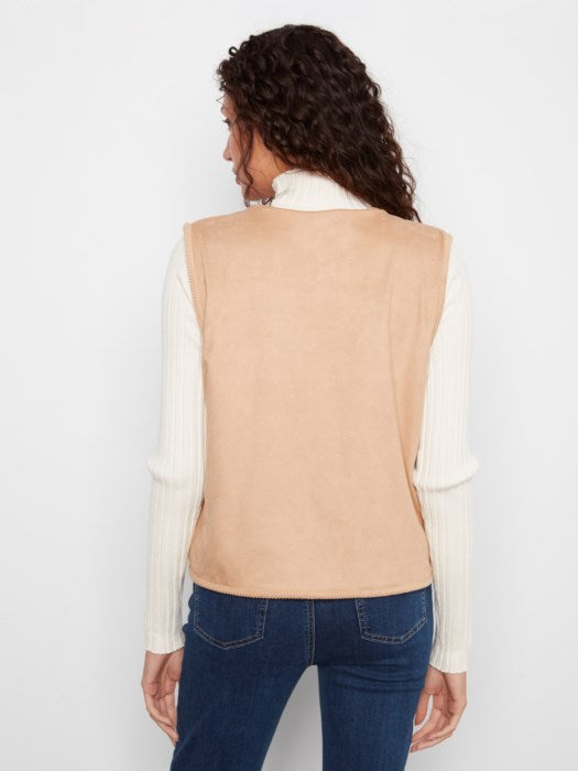 Charlie B Sherpa/Suede Reversible Vest With Embroidery