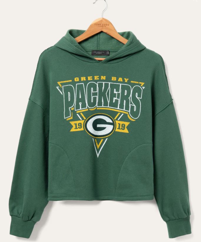 Green Bay Packers Junk Food Women's Sideline Stripe Pullover Hoodie -  Green/White