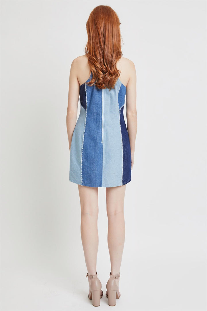 Lena Contrast Detail Denim Halter Neck Dress