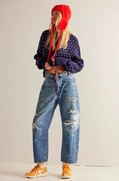 Free People Moxie Low Slung Pull On Barrel Jean