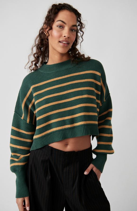 Free People Stripe Easy Street Crop Sweater