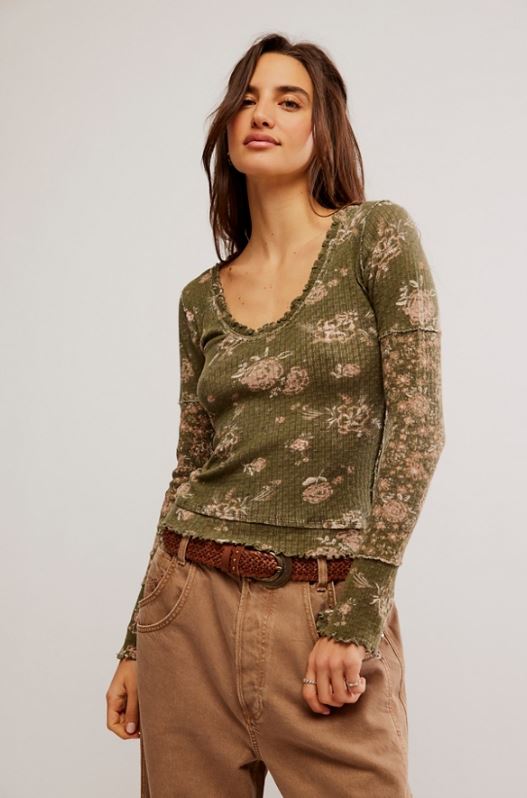 Free People Clover Printed Thermal Long Sleeve