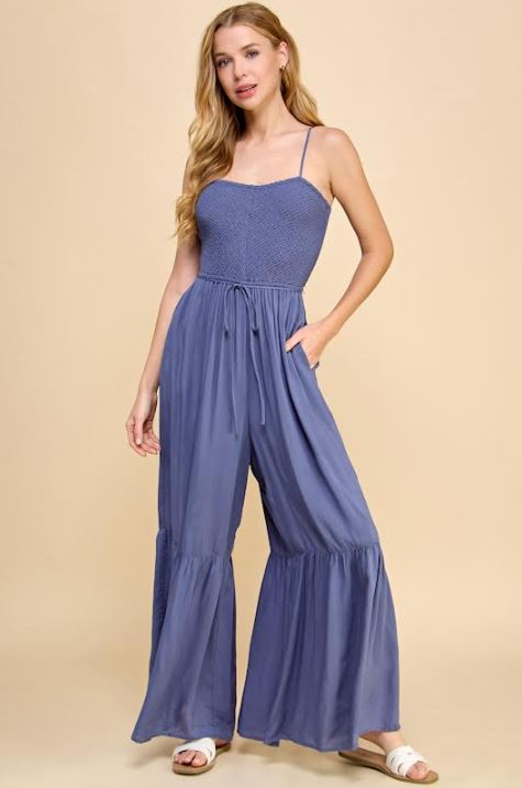 Millibon Solid Pleated Detail Strappy Jumpsuit