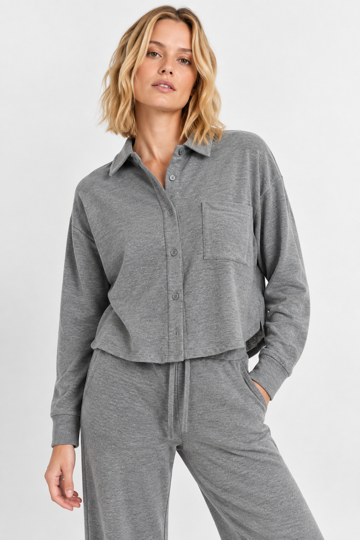 Bobi Cropped Long Sleeve Button Up