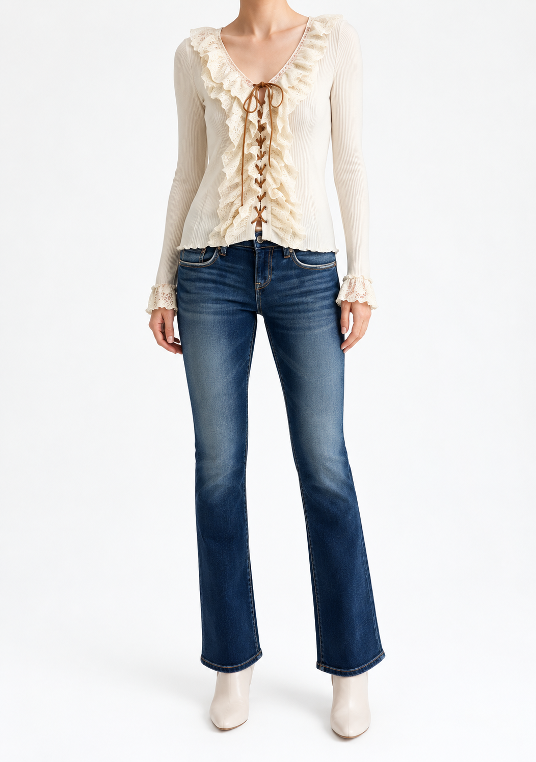 Miss Me Long Sleeve Ruffle Lace Up Top