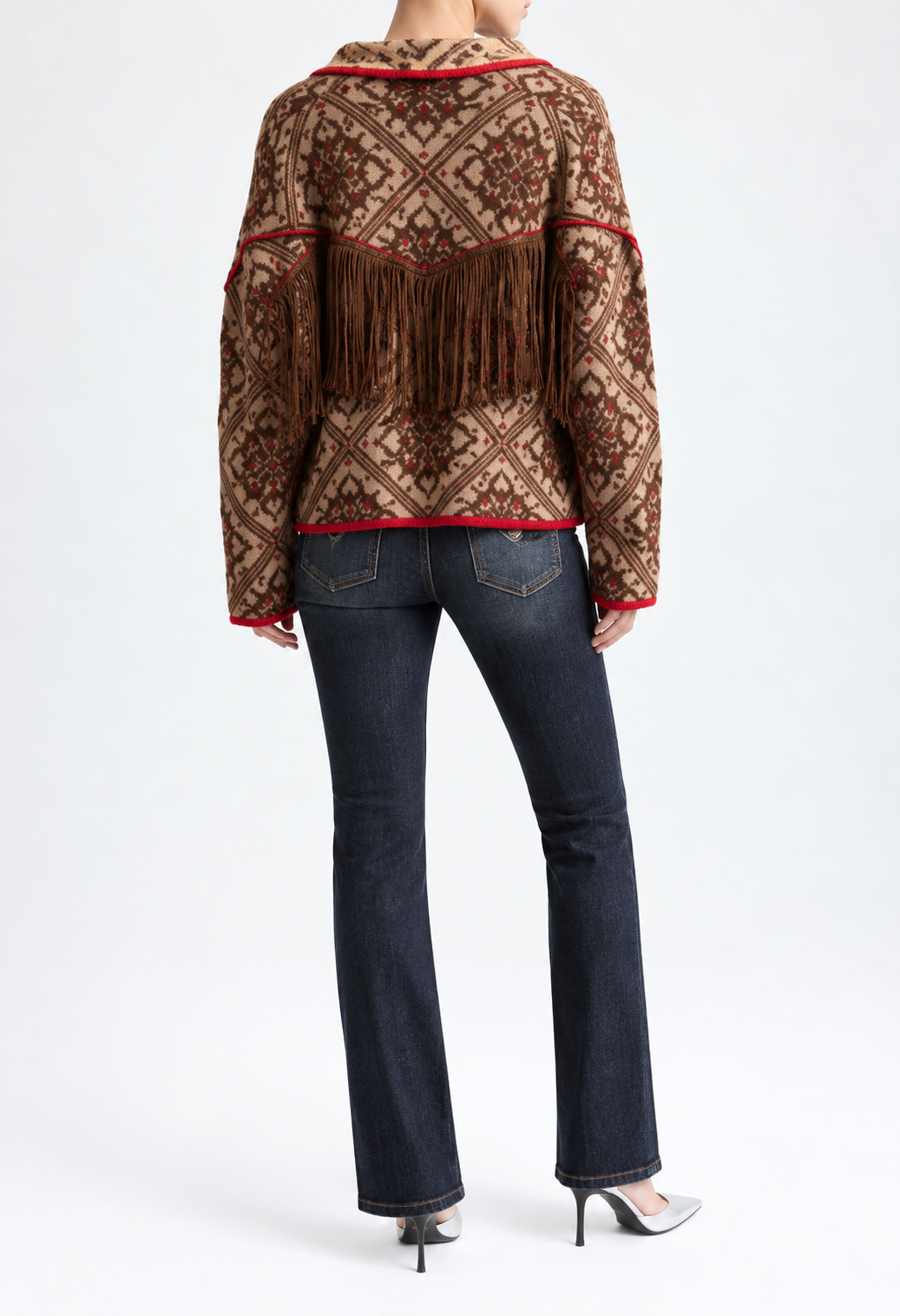 Miss Me Paisley Print and Red Contrast Stitching Sweater
