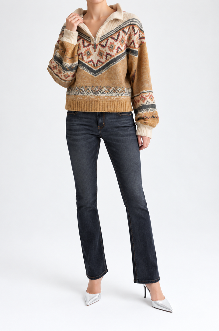 Miss Me Patterned Quarter Button Sherpa Sweater