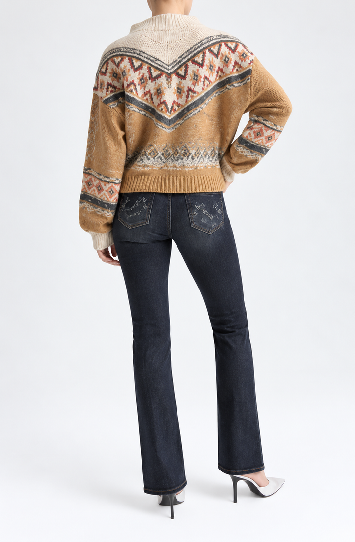 Miss Me Patterned Quarter Button Sherpa Sweater