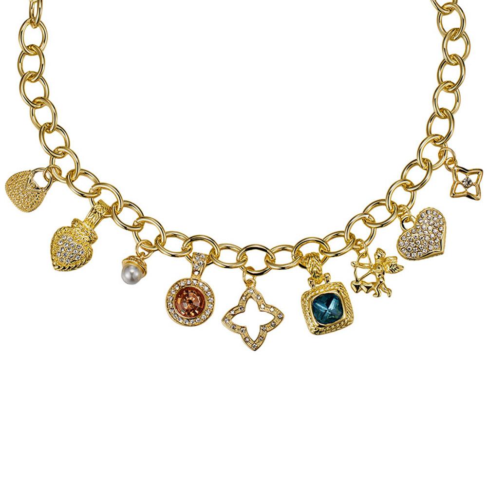 Joia Clover Crystal Charm Oval Link Necklace