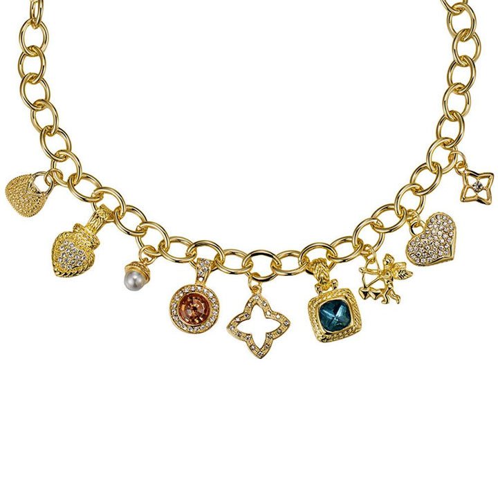 Joia Clover Crystal Charm Oval Link Necklace