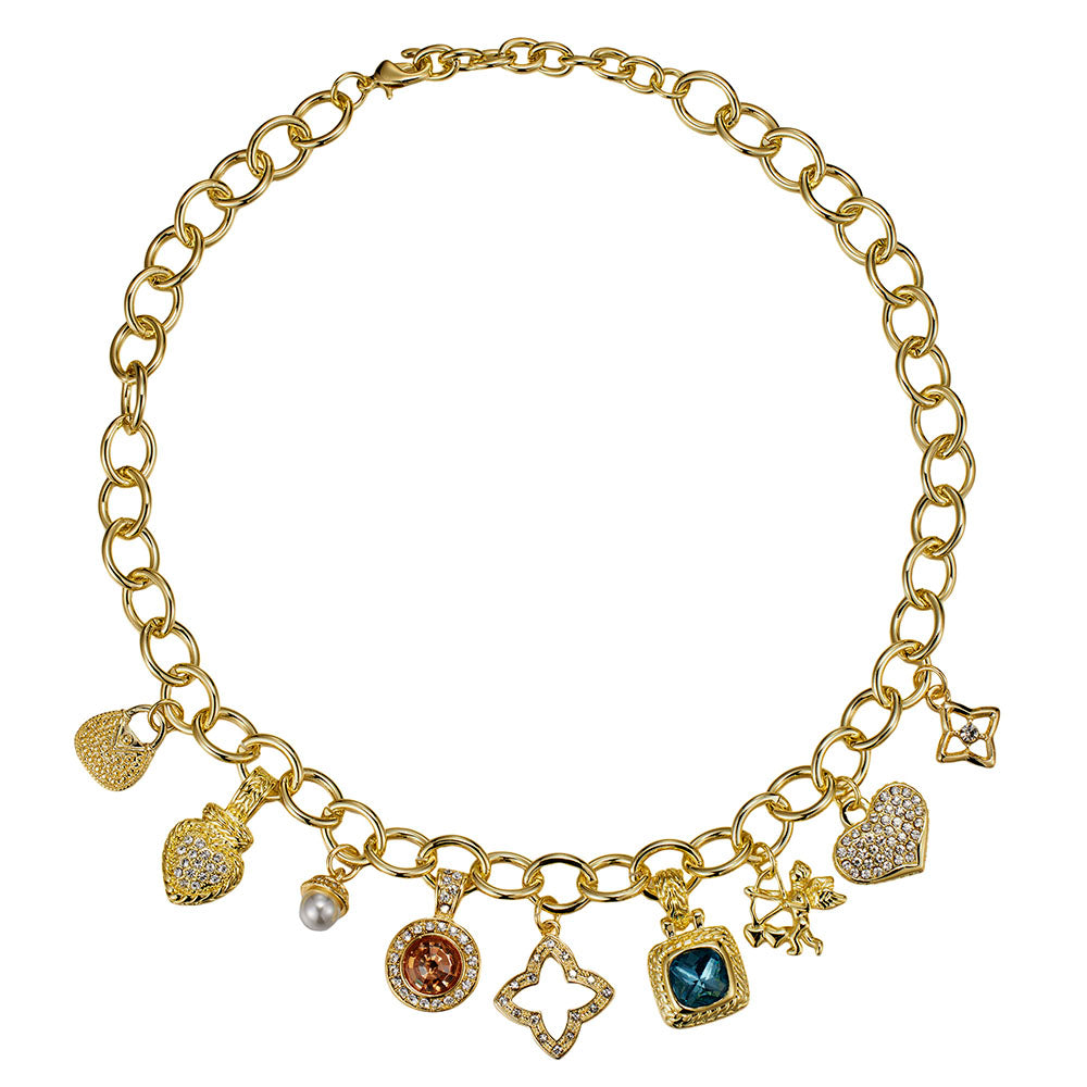 Joia Clover Crystal Charm Oval Link Necklace