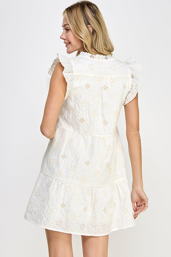 Rubienn Eyelet Tired Frill Sleeve Dress