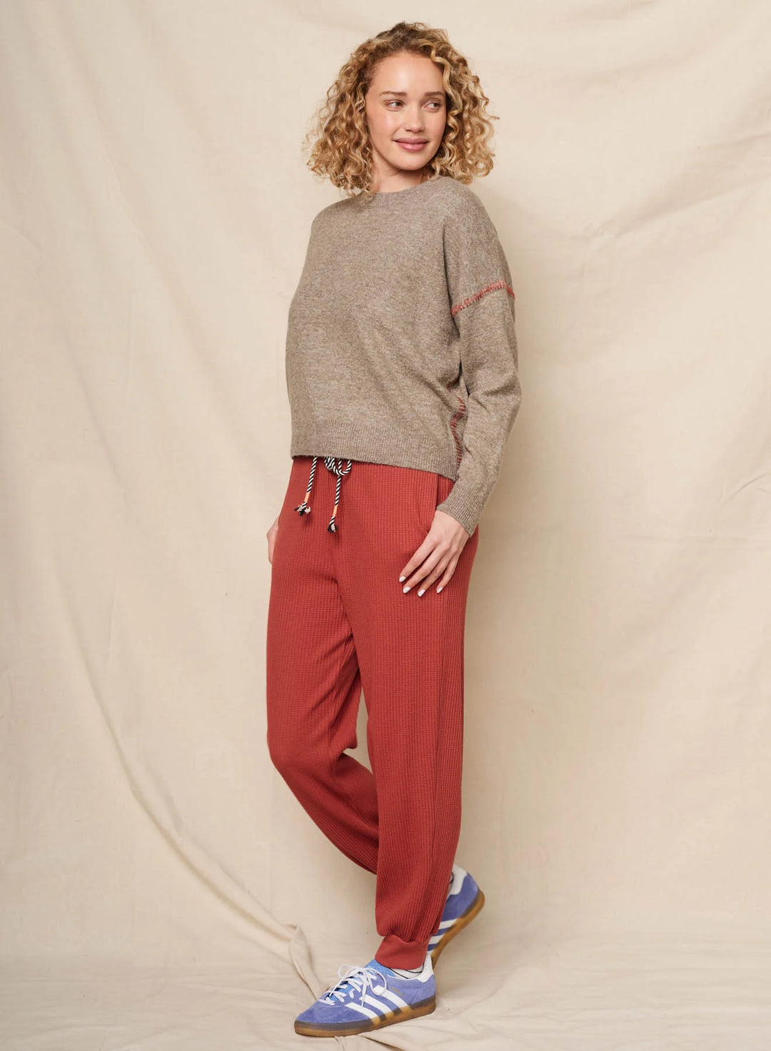 Sundry Baseball Stitching Crewneck Sweater