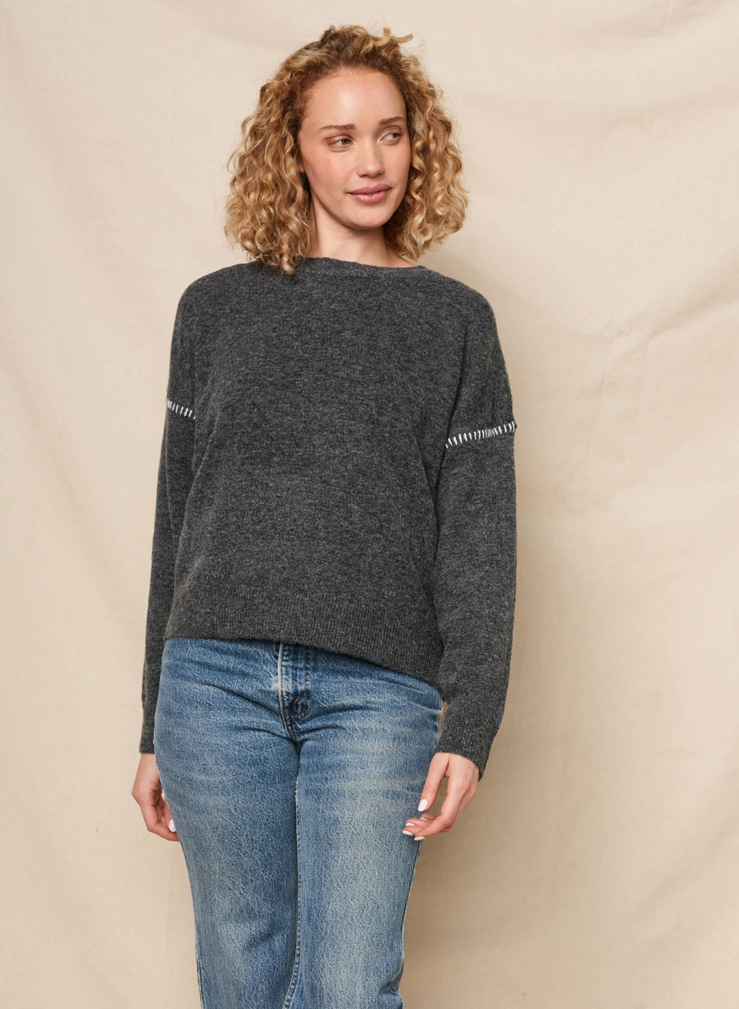 Sundry Baseball Stitching Crewneck Sweater