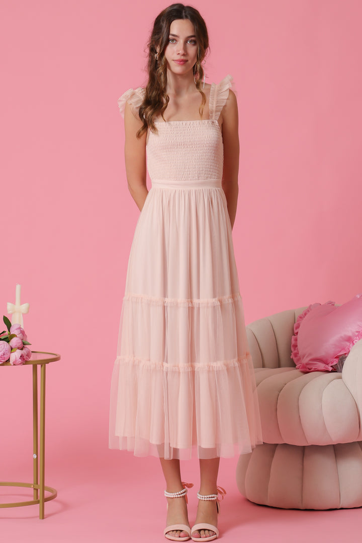 Aakaa Smoked Tulle Tiered Dress