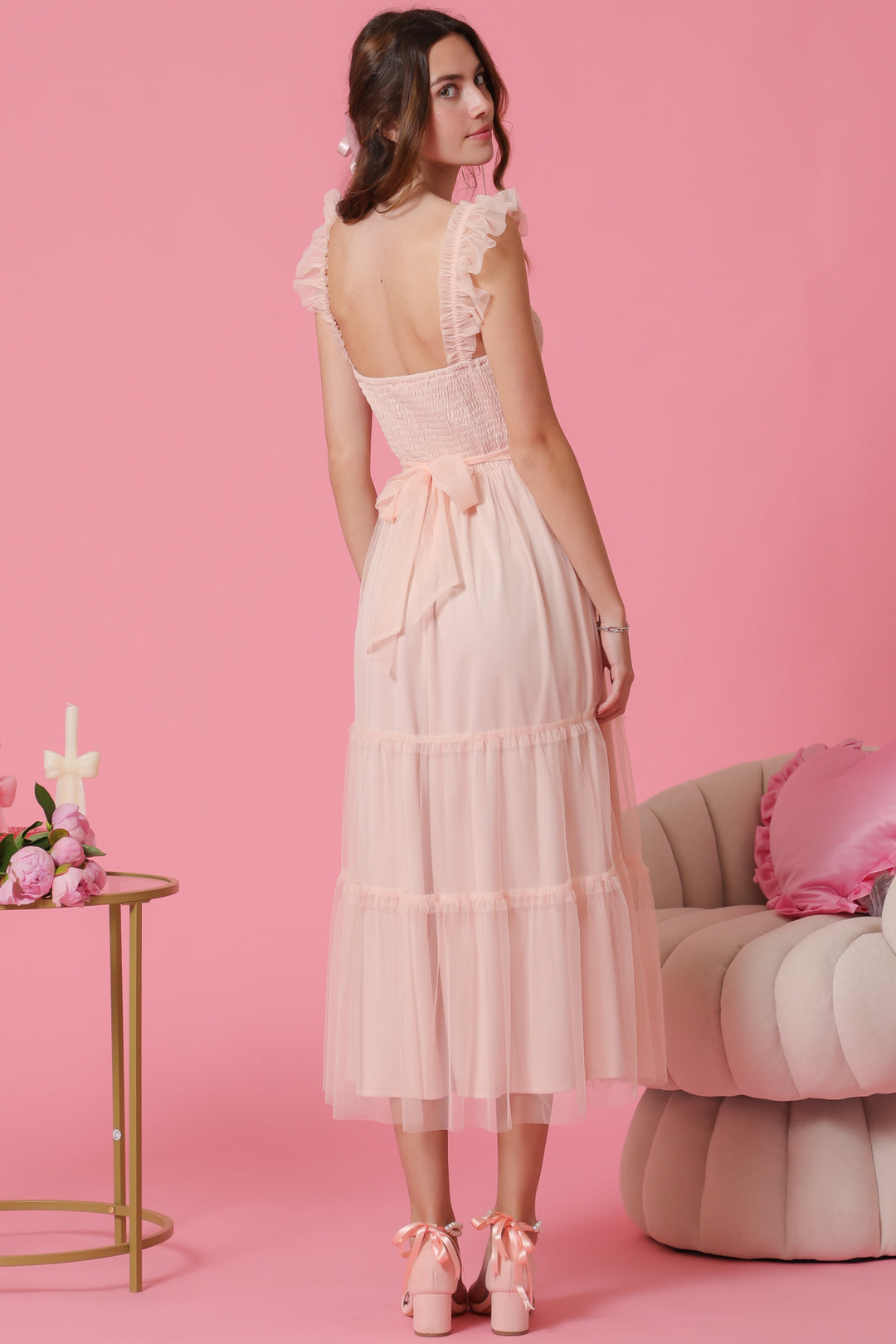 Aakaa Smoked Tulle Tiered Dress