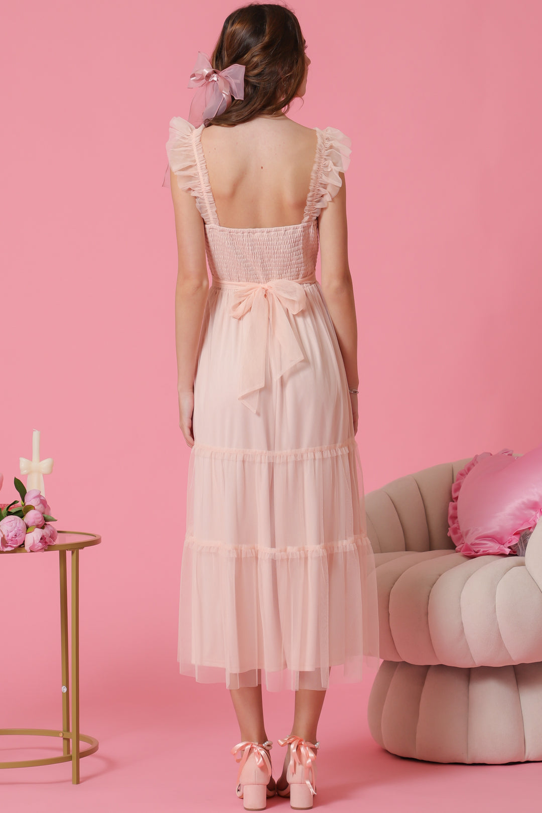 Aakaa Smoked Tulle Tiered Dress