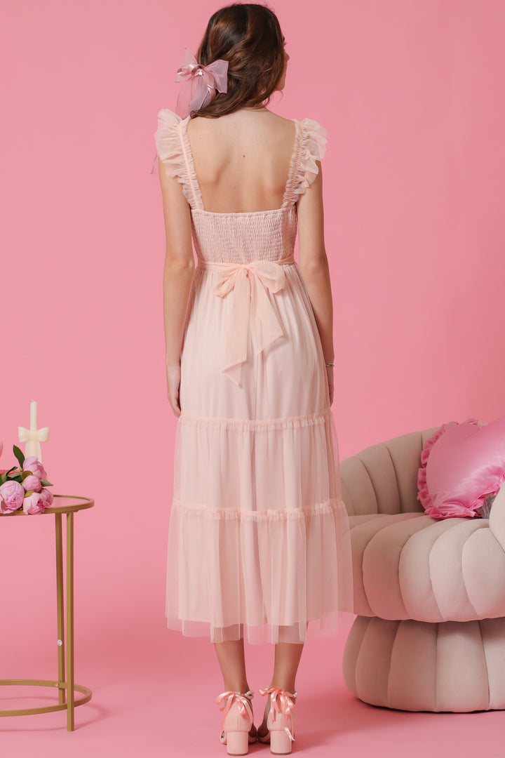 Aakaa Smoked Tulle Tiered Dress