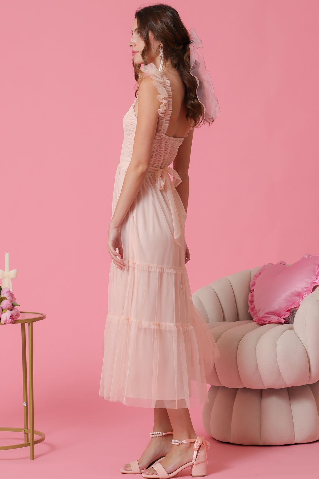 Aakaa Smoked Tulle Tiered Dress