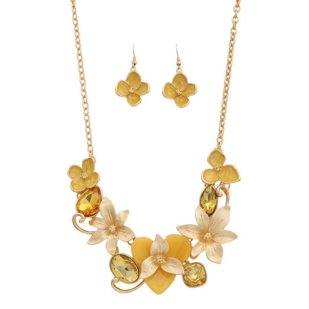 Joia Flower Link Rhinestone Necklace Set