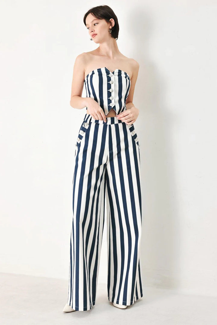 Flying Tomato Printed Button Detail Wide Leg Pant
