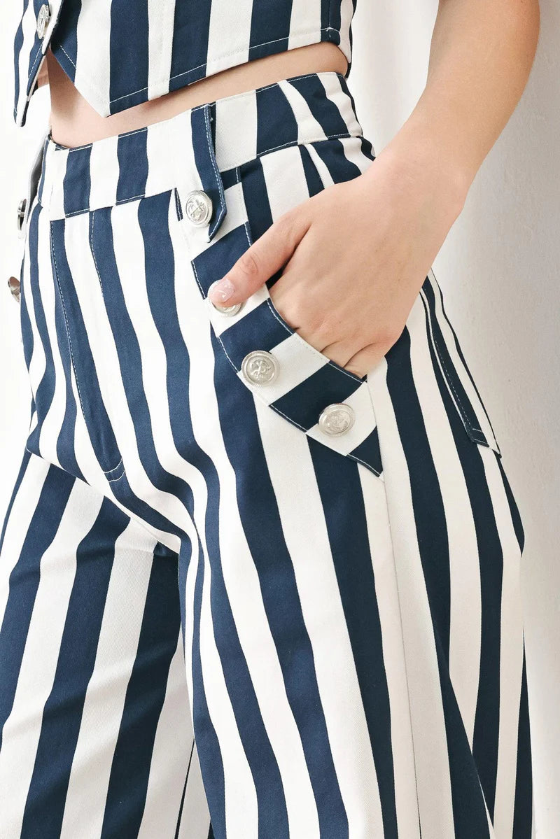 Flying Tomato Printed Button Detail Wide Leg Pant