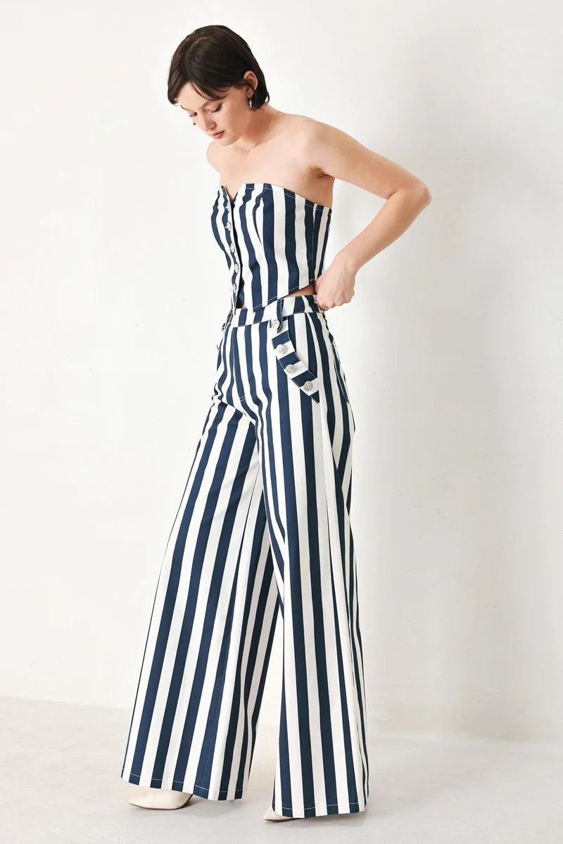Flying Tomato Printed Button Detail Wide Leg Pant